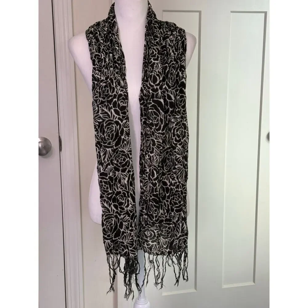 black and white scarf rose design no brand